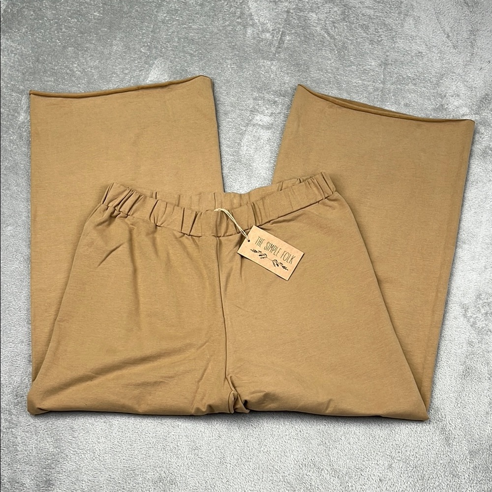NEW The Simple Folk 10 Organic Cotton Camel Tan The Wide Leg Fleece Trouser